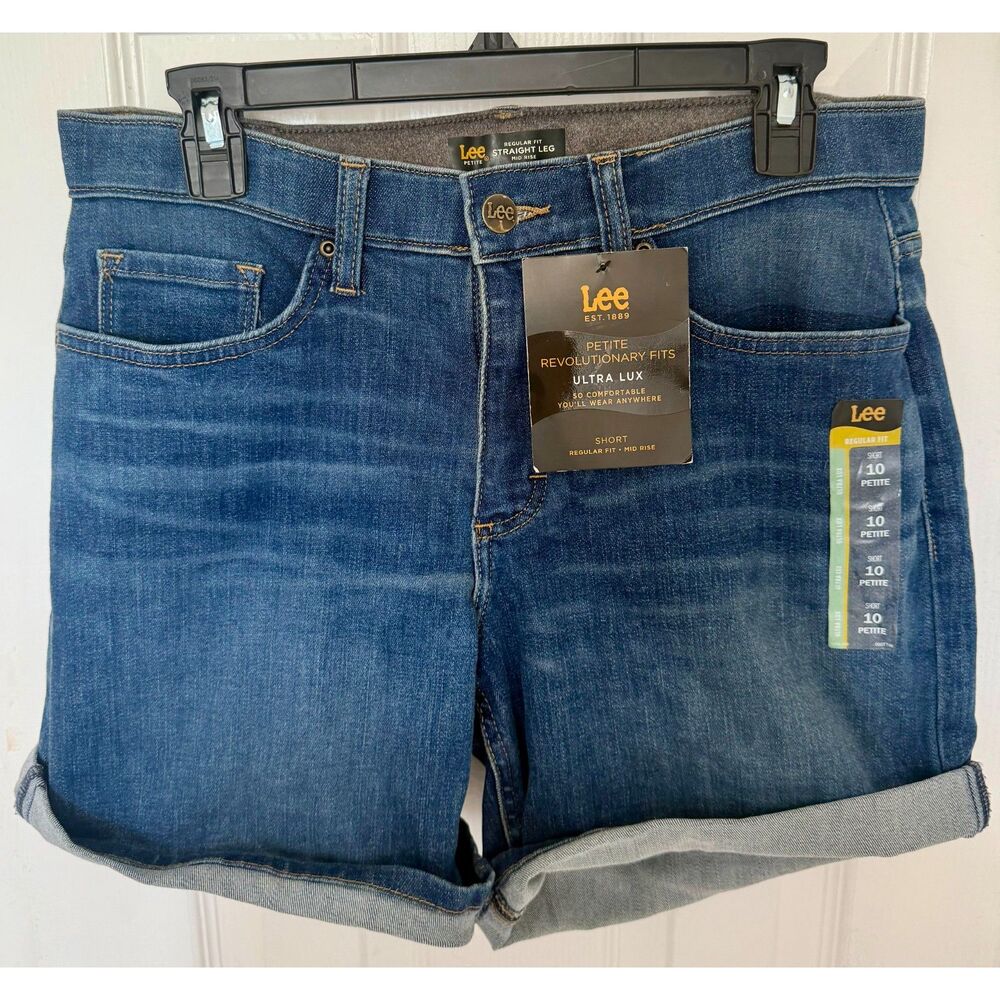 Lee Denim Shorts Ultra Lux Regular Fit Straight Leg Mid Rise Womens 10P NWT